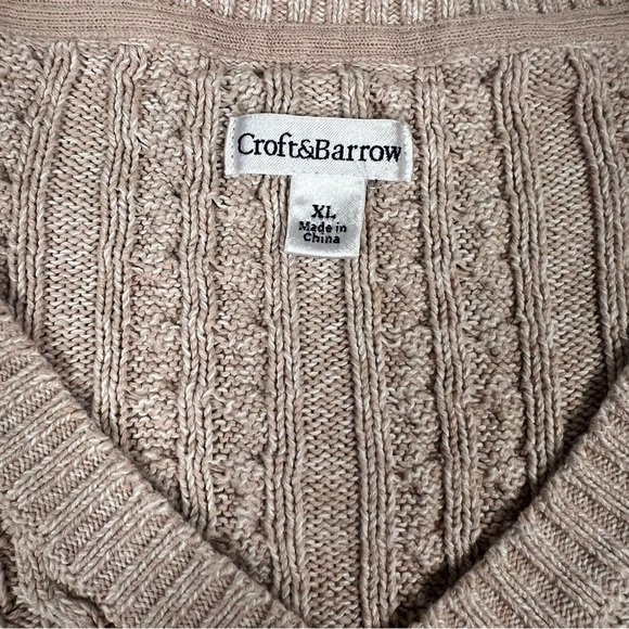 Croft & Barrow Tan Heathered Cable Knit V Neck LS Sweater 100% Cotton Womens XL - Picture 3 of 11